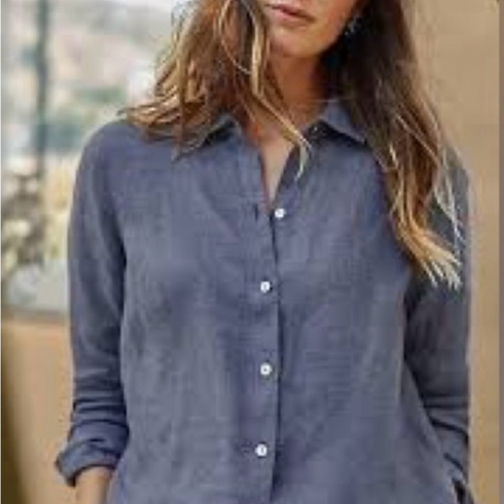 J. Jill Everyday Linen Button Down Light Marine - Medium - Picture 2 of 9